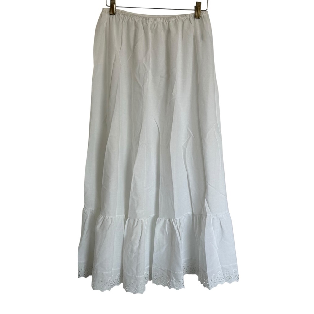Vintage Union Made White Cotton Petticoat & Eyelet Lace Hem Large